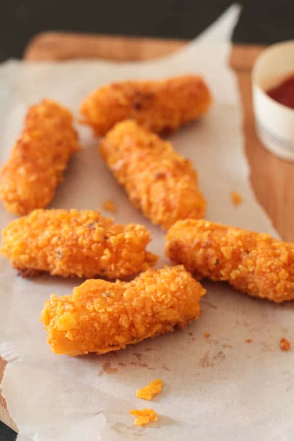 Doritos Crusted Cheddar Cheese Sticks | I Knead to Eat