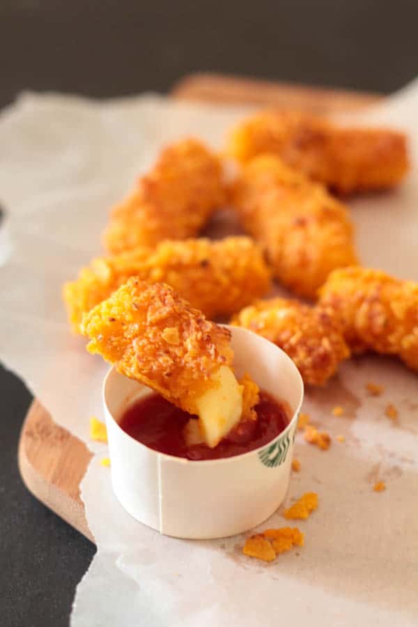 Doritos Crusted Cheddar Cheese Sticks | I Knead to Eat