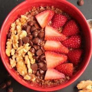 Walnut Brownie Oatmeal Bowl with Strawberries