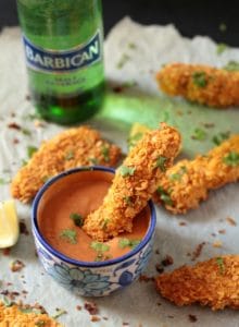 Crispy Baked Chicken Tenders with Garlic Mayo-BBQ Sauce