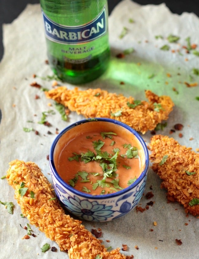 Crispy Baked Chicken Tenders with Garlic Mayo BBQ Sauce