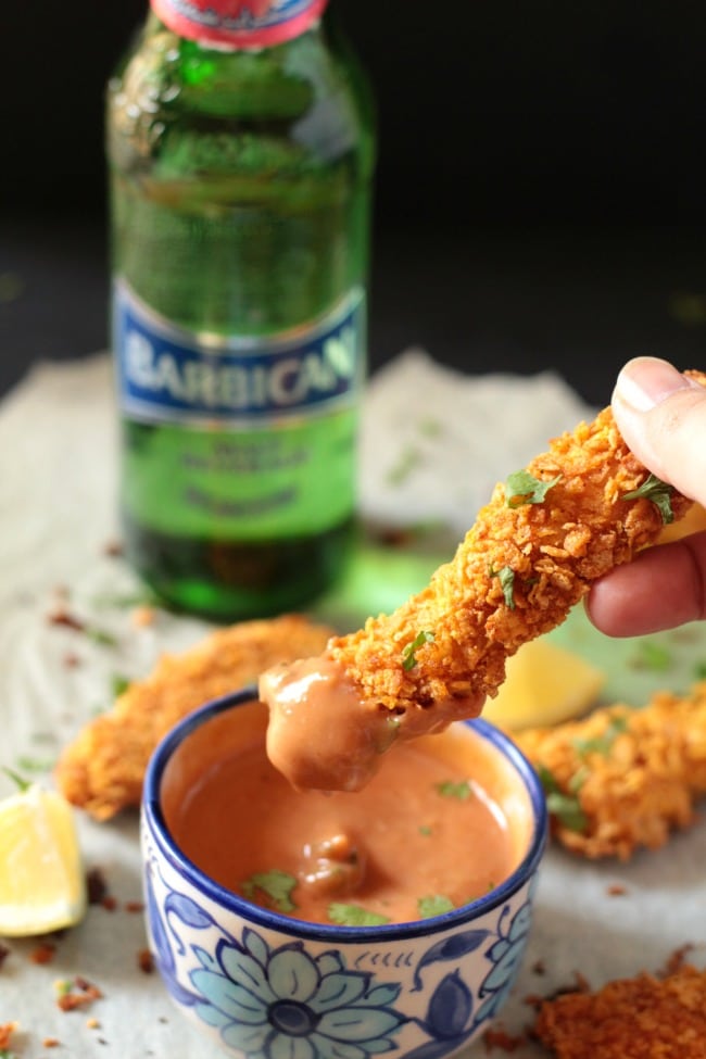 Crispy Baked Chicken Tenders with Garlic Mayo BBQ Sauce