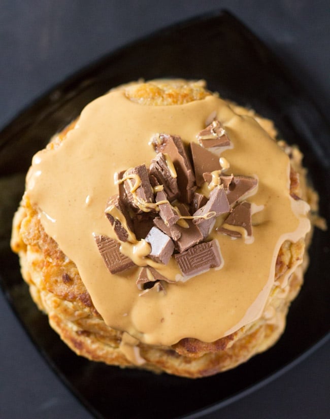 Peanut Butter Chocolate Chunk Oatmeal Pancakes