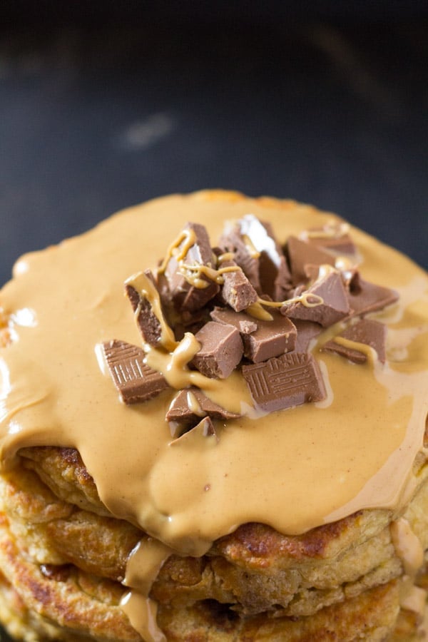 Peanut Butter Chocolate Chunk Oatmeal Pancakes