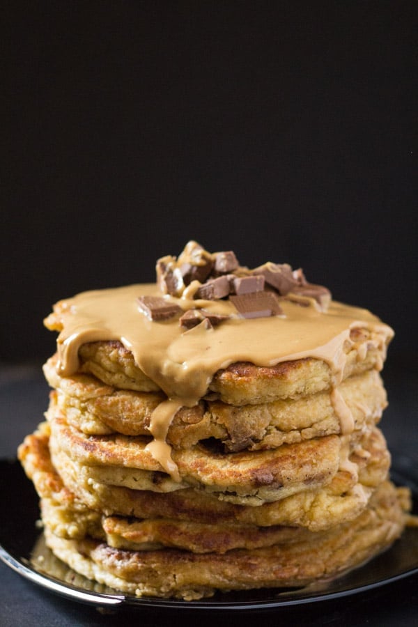 Peanut Butter Chocolate Chunk Oatmeal Pancakes