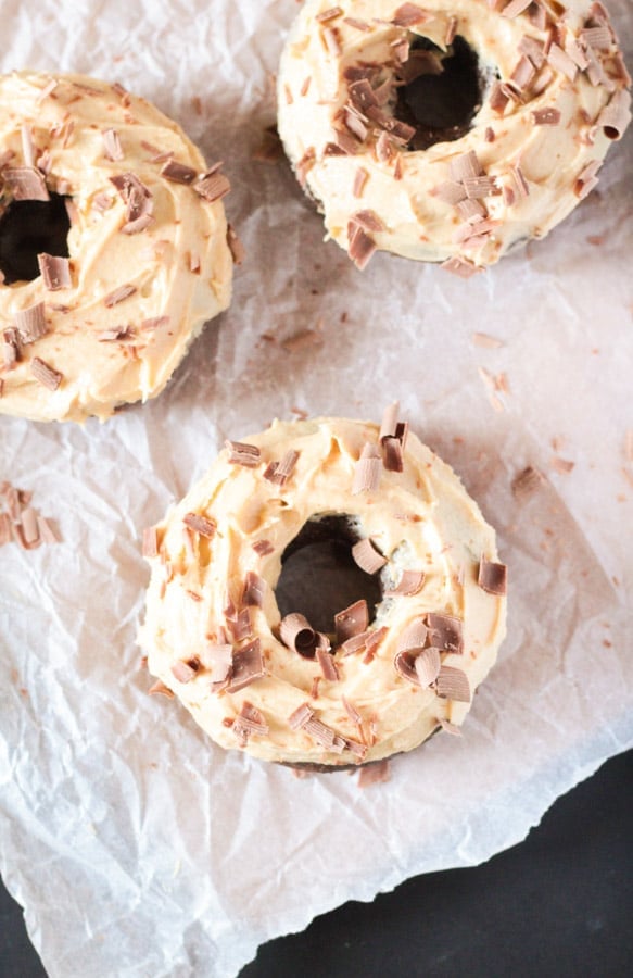 Peanut Butter Frosted Baked Chocolate Donuts 