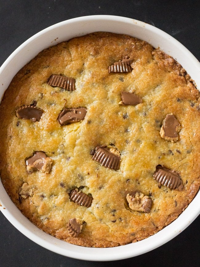 Giant Chocolate Chip Cookie Stuffed with Peanut Butter Cups