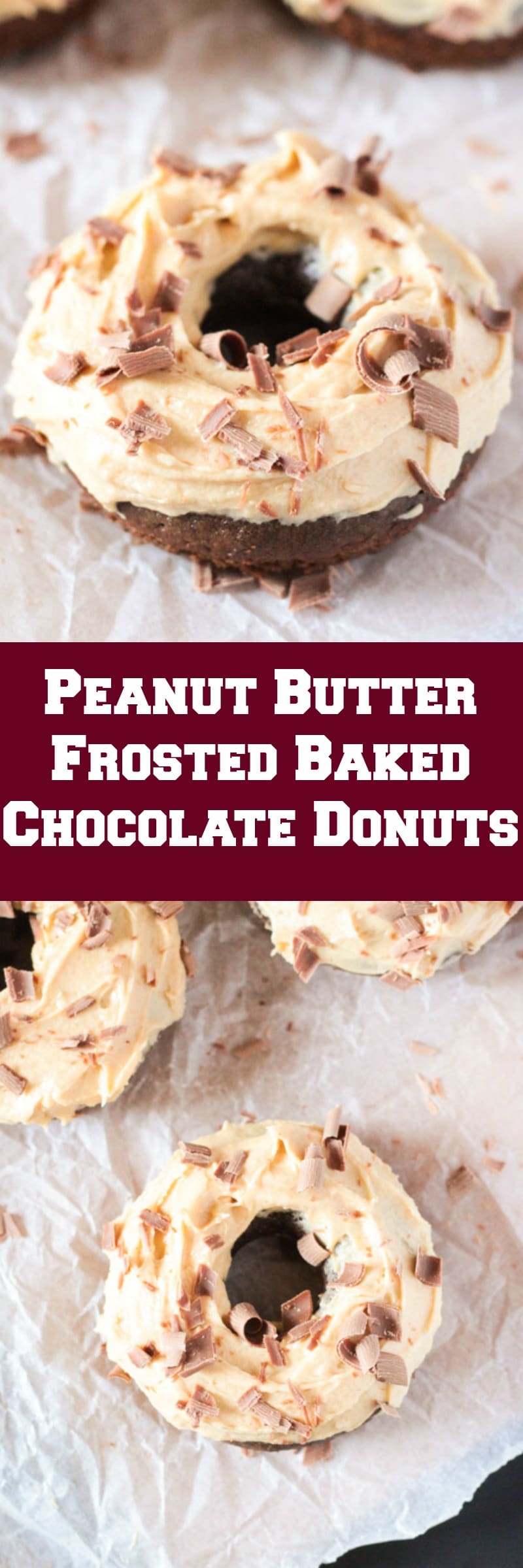 Peanut Butter Frosted Baked Chocolate Donuts