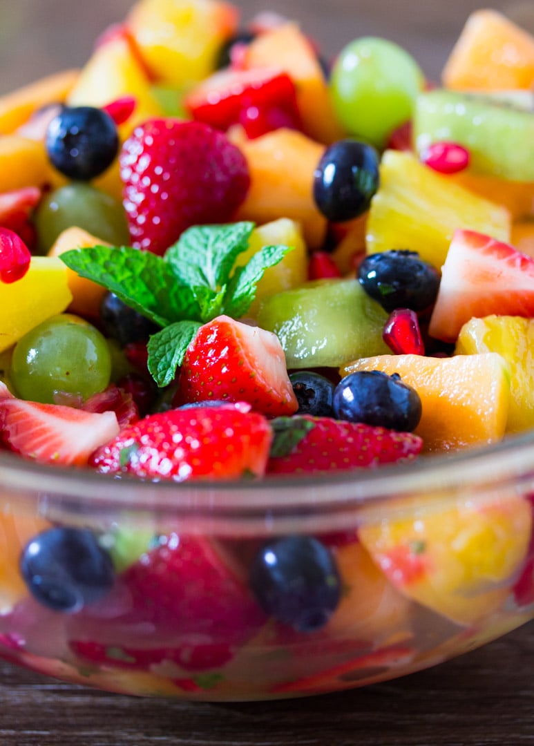 Rainbow fruit salad and honeyed yoghurt