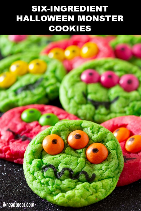 Six-Ingredient Cake Mix Halloween Monster Cookies - I Knead to Eat