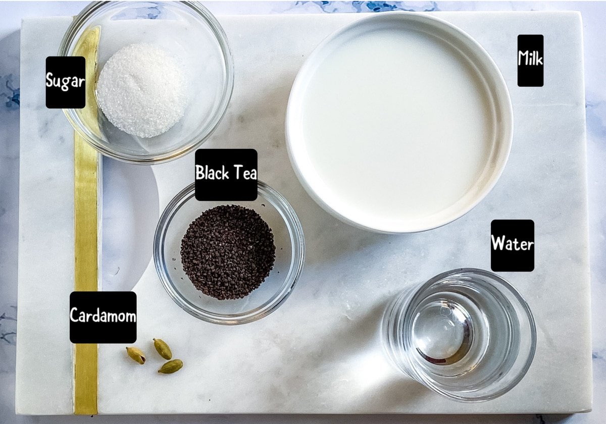 Ingredients for chai recipe.