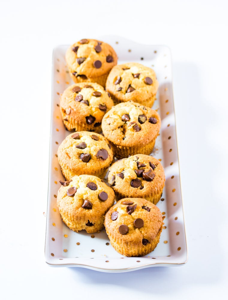 Chocolate Chip Muffins in a Pink Tray