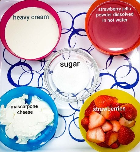 Ingredients for quick strawberry mousse recipe