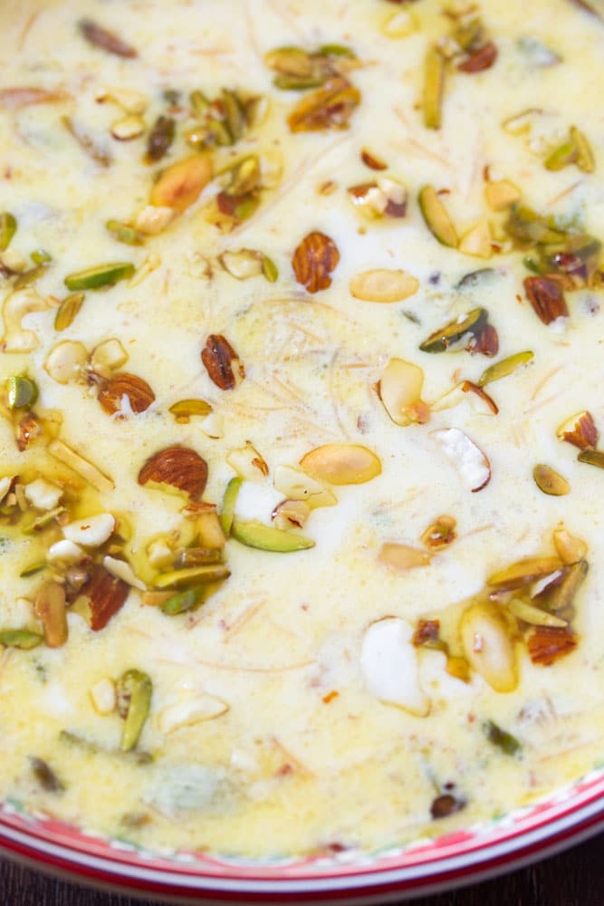 Close up of Pakistani sheer khurma in a bowl.