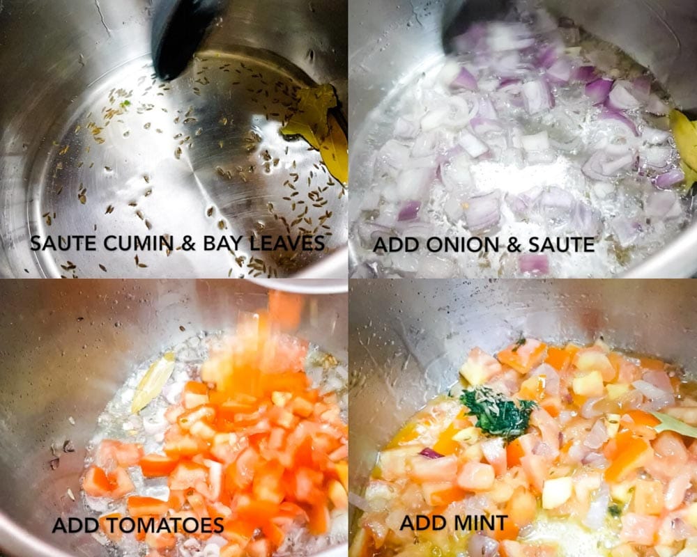 step by step pictures of making tahari rice in the instant pot 