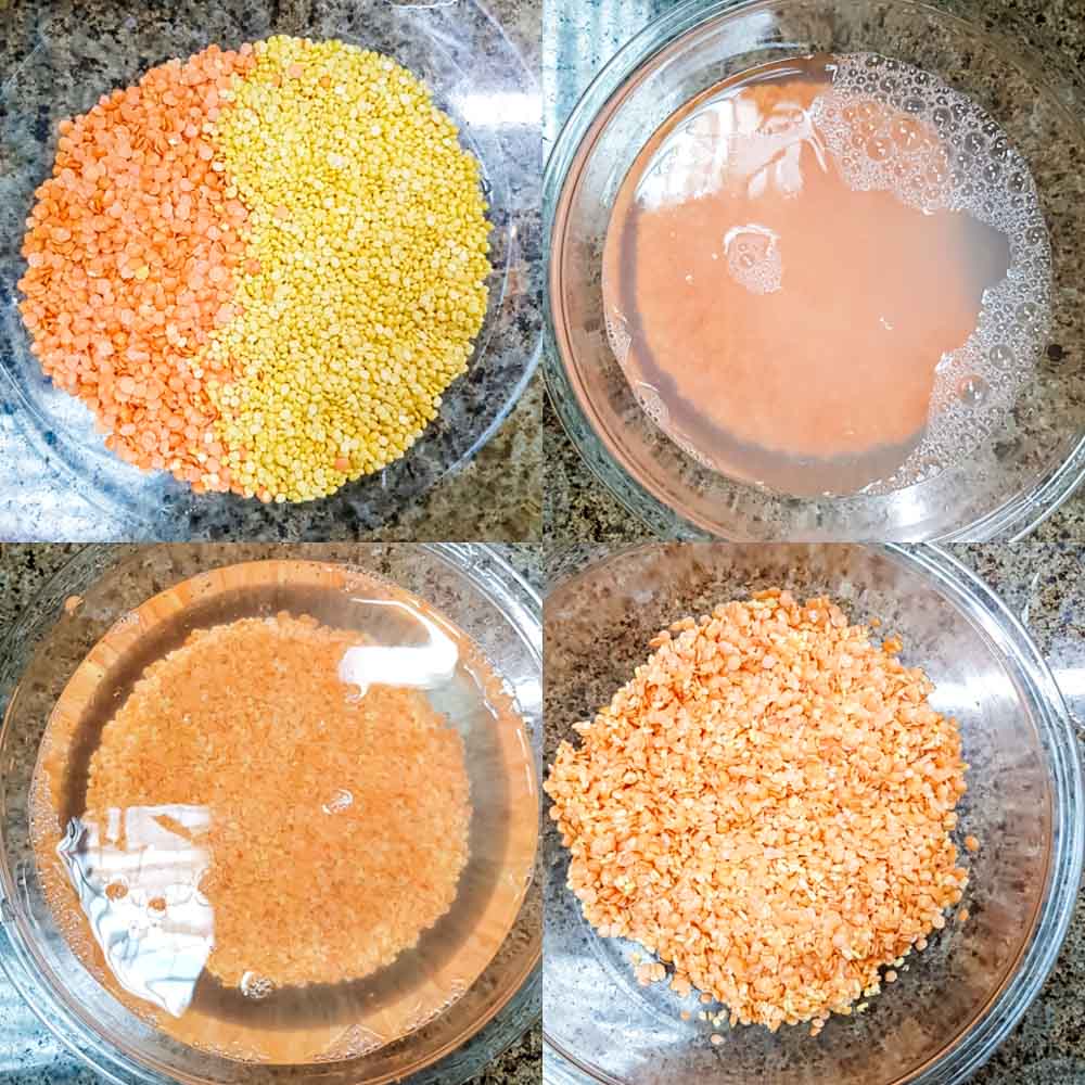 How to rinse split red lentils before cooking. 