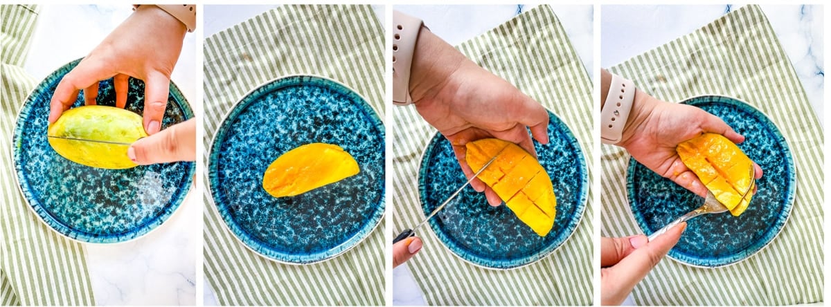 photo collage for how to chop a mango