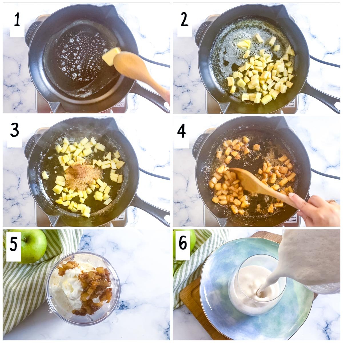 step by step pictures of how to make an apple shake. 