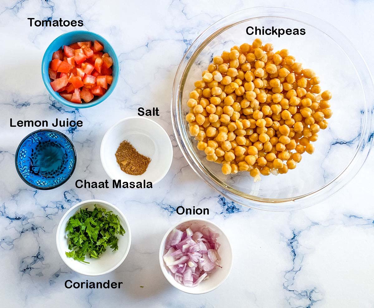 picture of ingredients needed to make chana chaat