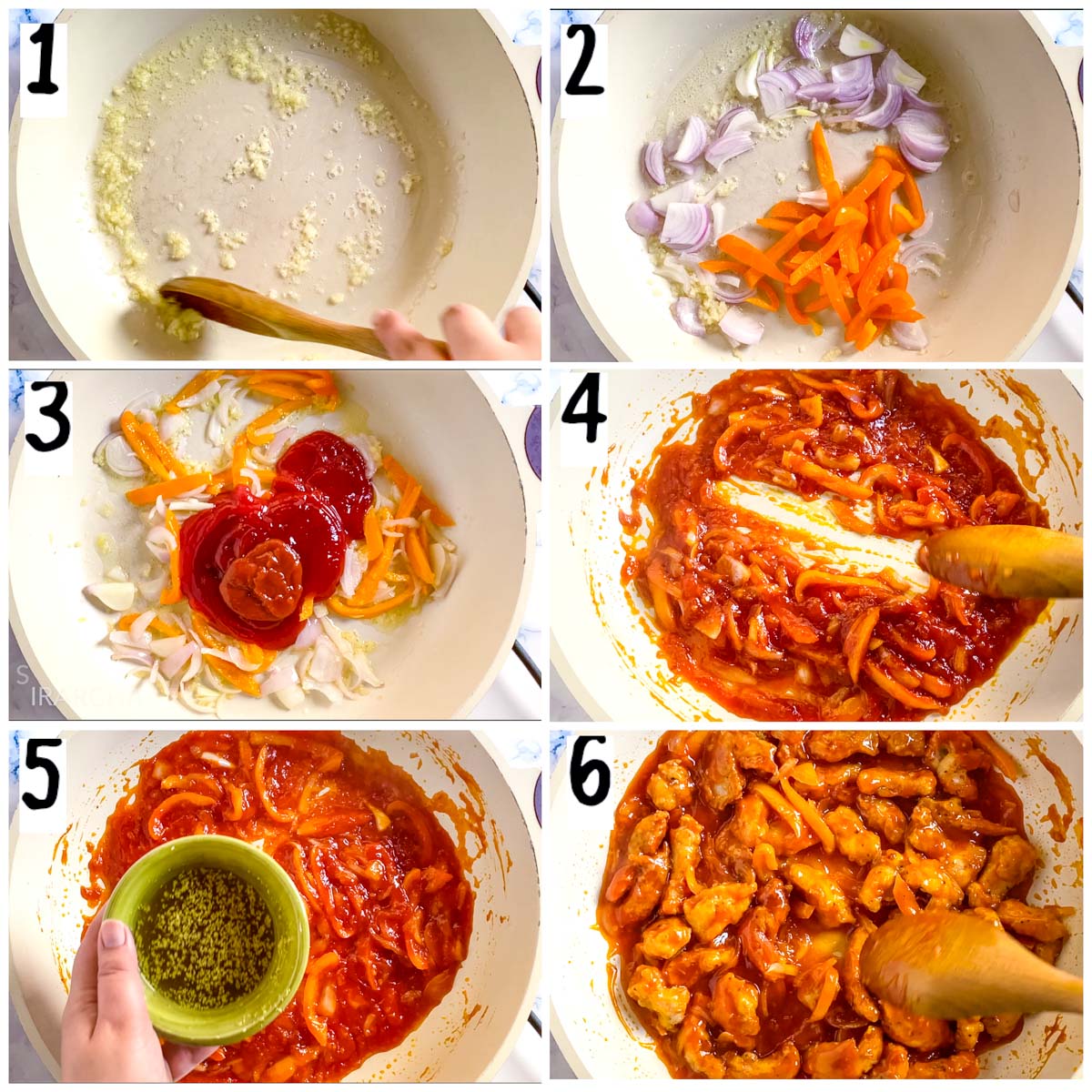 step by step instructions on how to make the sweet and spicy sauce. 