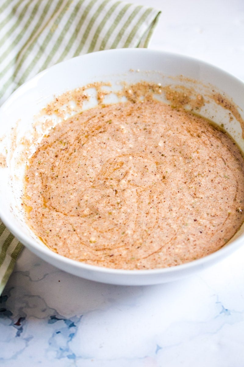 Shish Taouk marinade in a white bowl.