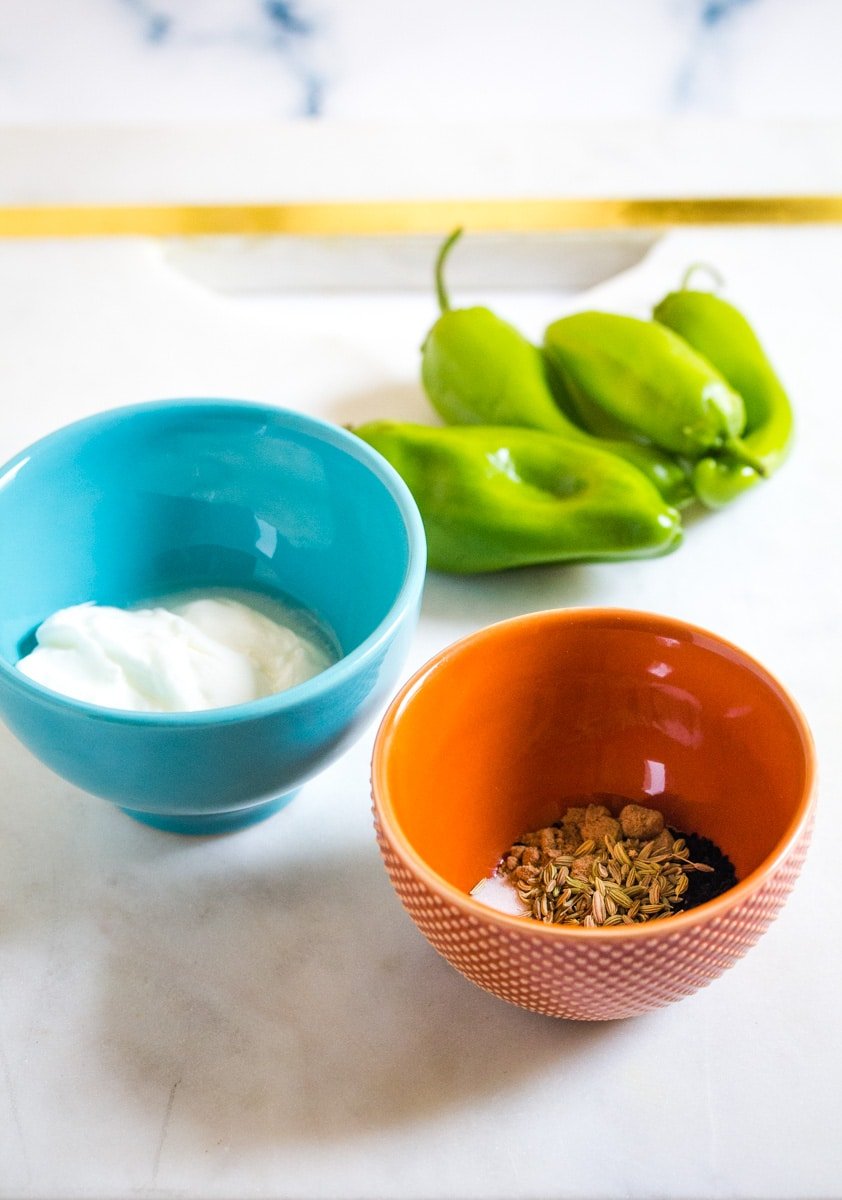 Ingredients needed for the achari stuffed chilies..