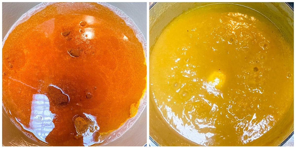 A collage of two pictures showing how to cook dal.