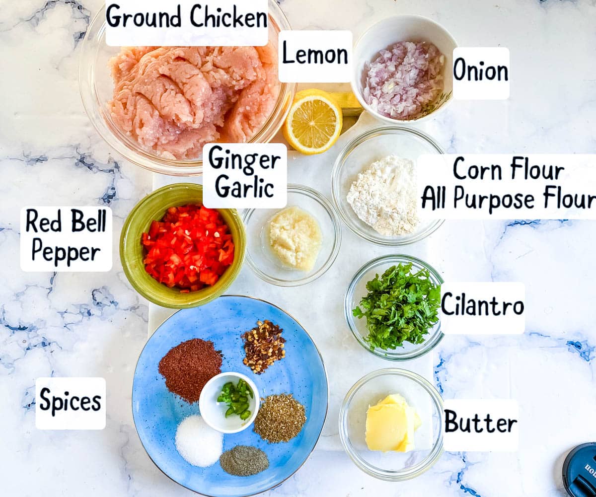 Ingredients for chicken adana kabab.