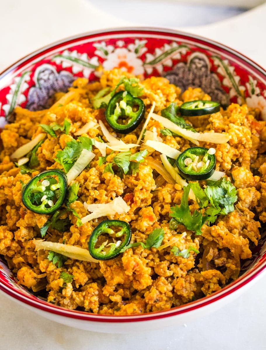 Chicken keema with jalapenos.