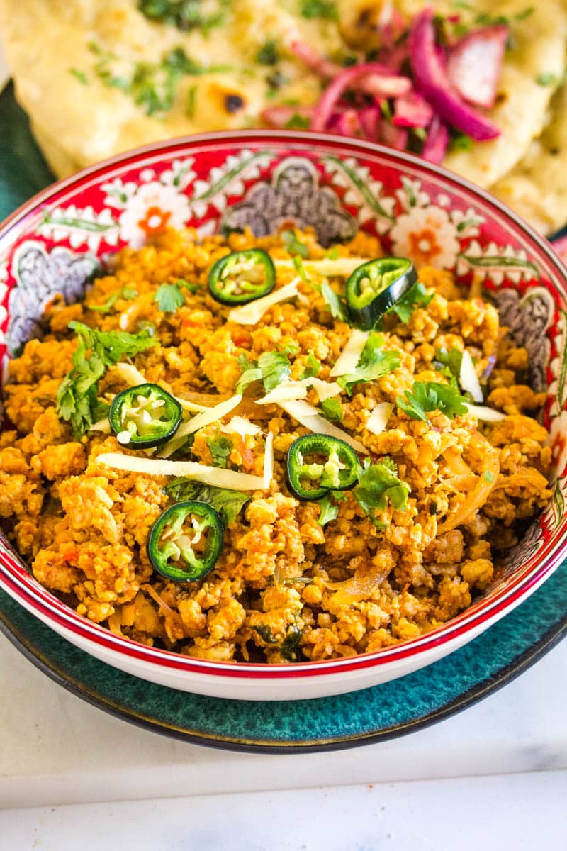 Chicken keema with jalapenos.