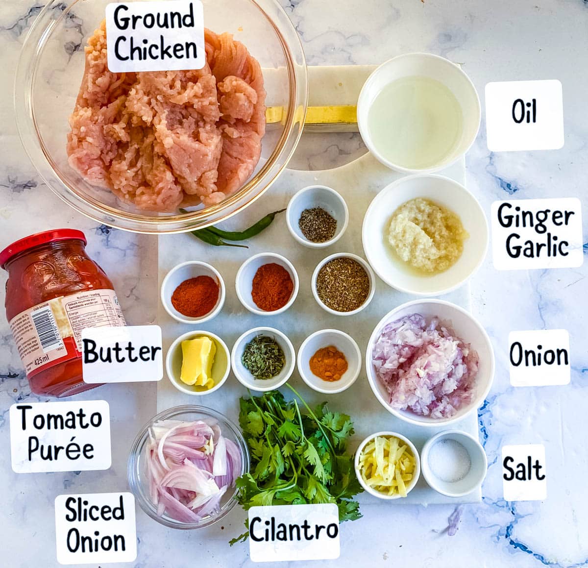 Chicken keema ingredients.