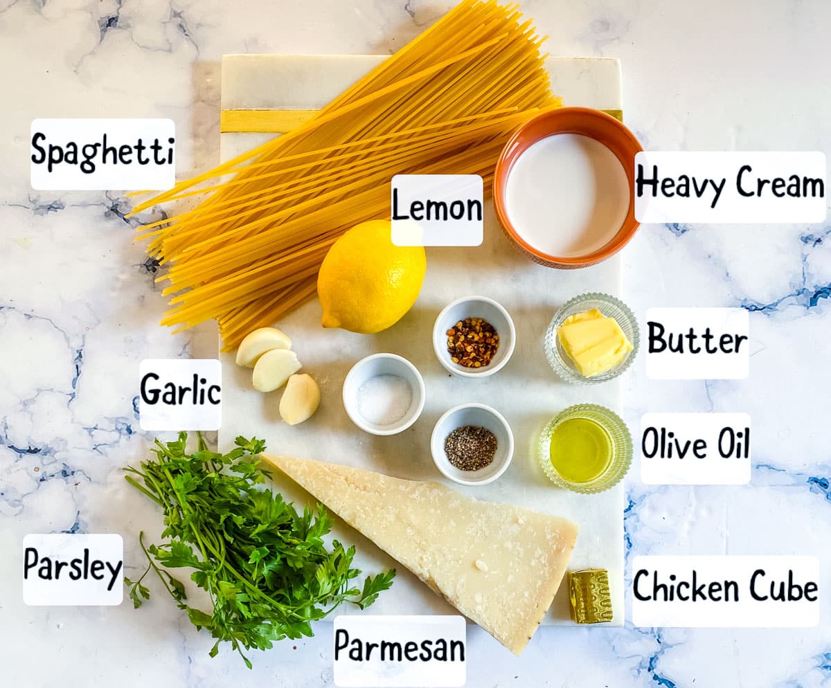 Ingredients for lemon pepper pasta