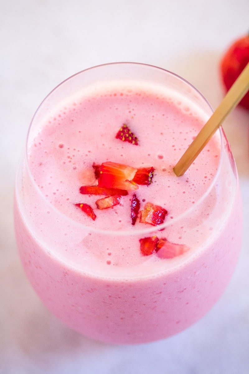 Strawberry colada in a chilled glass